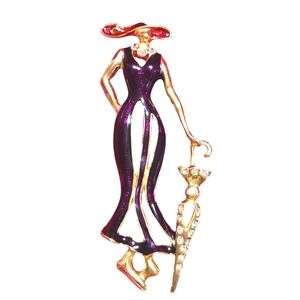 `RH25761 Red Hat Lady With Umbrella Pin
